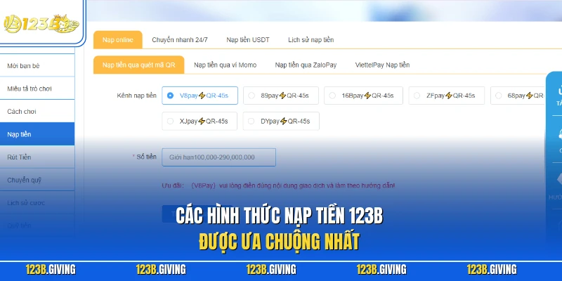 Các hình thức nạp tiền 123B được ưa chuộng nhất