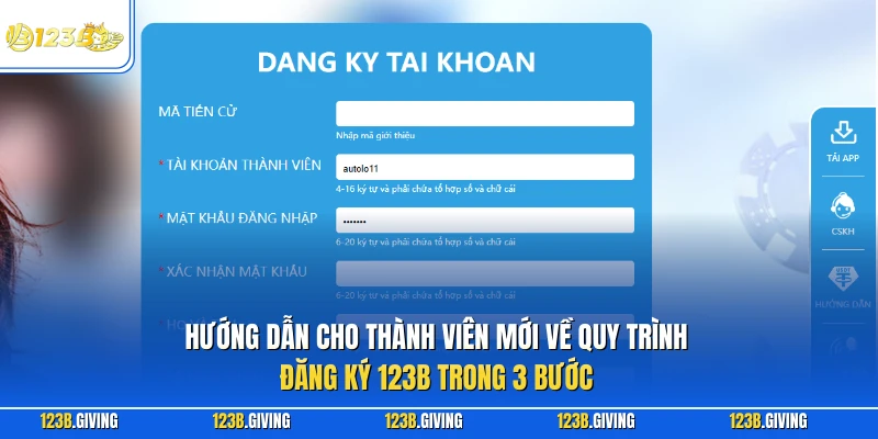 Hướng dẫn cho thành viên mới về quy trình đăng ký 123B trong 3 bước